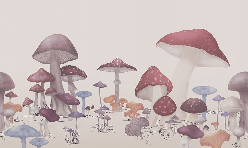 Mushroom Haven Beige Red – de jolis champignons faits à la main Fond d'écran HD