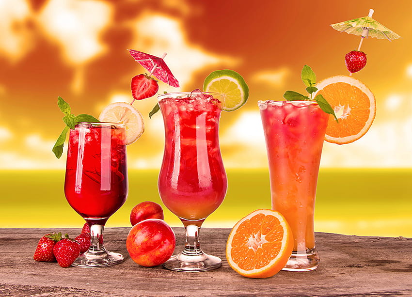 น้ำผลไม้ ส้ม พลัม สตรอเบอร์รี่ แก้วทรงสูง อาหาร เครื่องดื่ม แก้วน้ำผลไม้ วอลล์เปเปอร์ HD