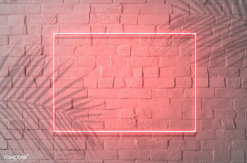 Neon red frame on a brick wall, neon brick design on pink HD wallpaper