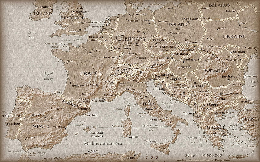 แผนที่เก่าของยุโรป แผนที่โบราณ วอลล์เปเปอร์ HD