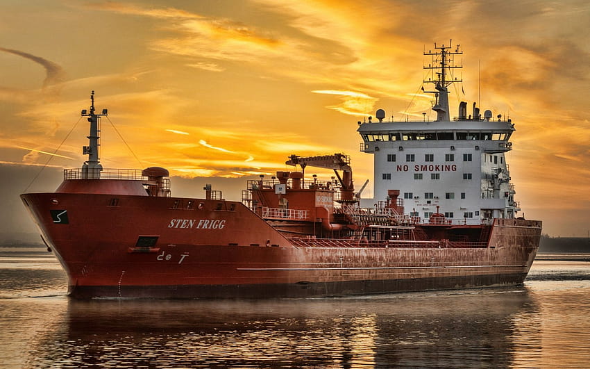 Sten Frigg, petroleiro, pôr do sol, cargueiro papel de parede HD