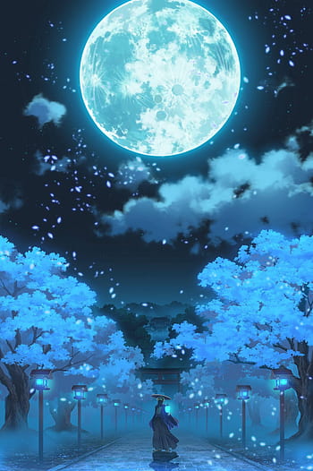 HD wallpaper moon full moon anime art night sky nature beauty in  nature  Wallpaper Flare