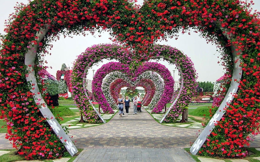 1680x1050 Flowers Garden, Garden, Dubai Miracle Garden, Flower Heart, flower garden HD wallpaper