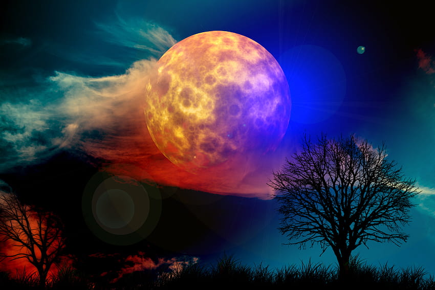 Księżycowe drzewo chmury kahl Tapeta HD