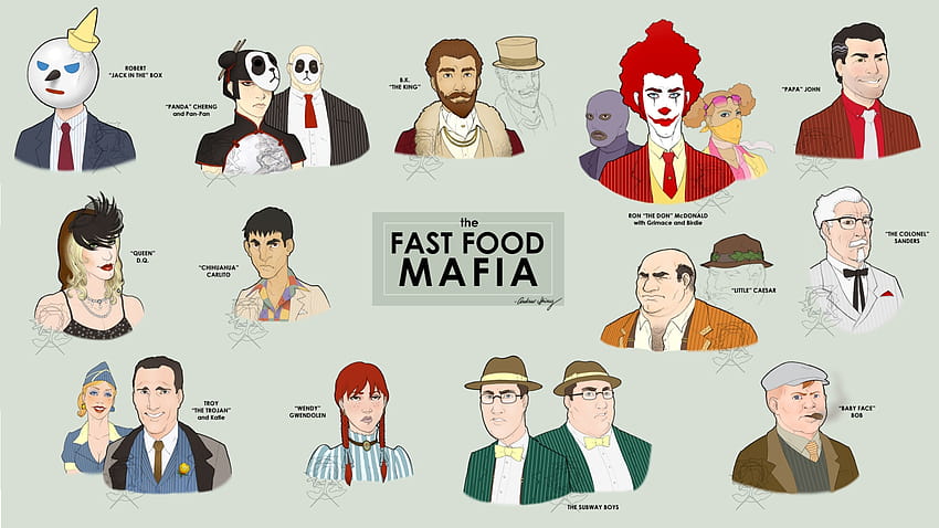 Fast-Food-Mafia, Maskottchen, McDonalds, Fastfood 1366x768 HD-Hintergrundbild