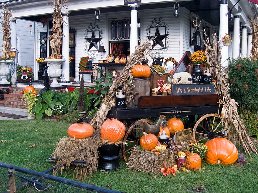 31 Cozy & Simple Rustic Halloween Decorations Ideas &, Halloween Garden HD-Hintergrundbild