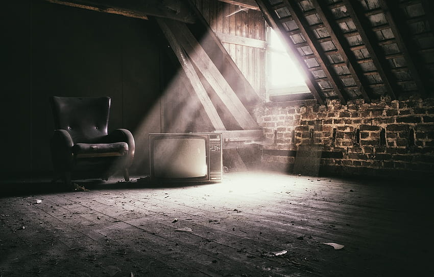 light, chair, TV, attic , section интерьер HD wallpaper