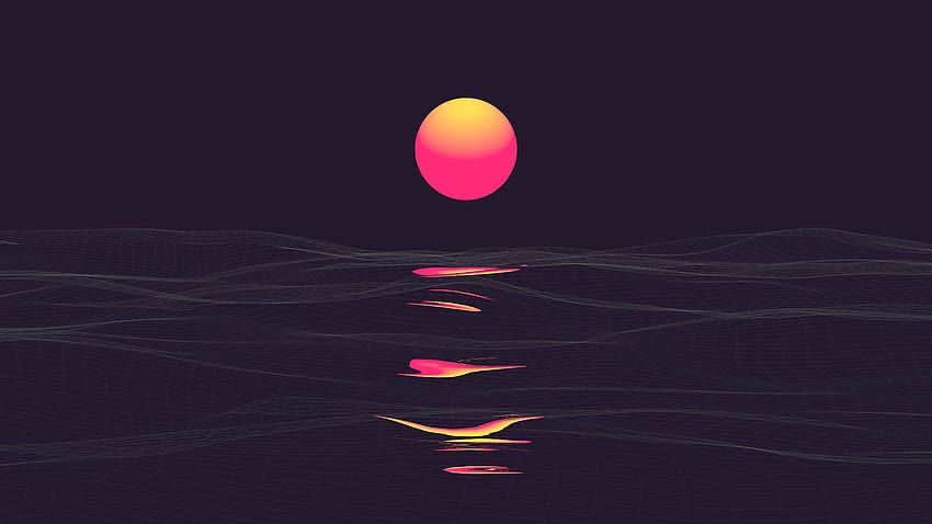 Vaporwave Black, retro pomarańczowe słońce cyberpunk Tapeta HD