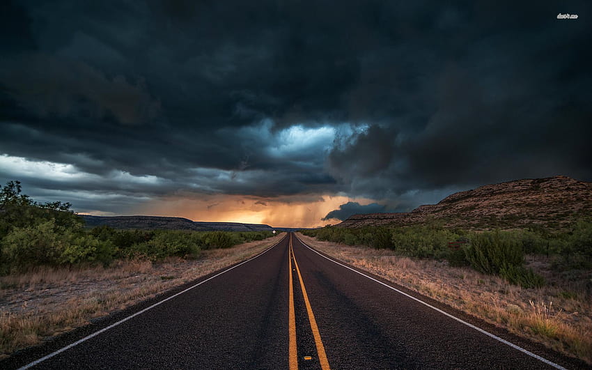 Storm clouds above the road, cloudy empty road HD wallpaper