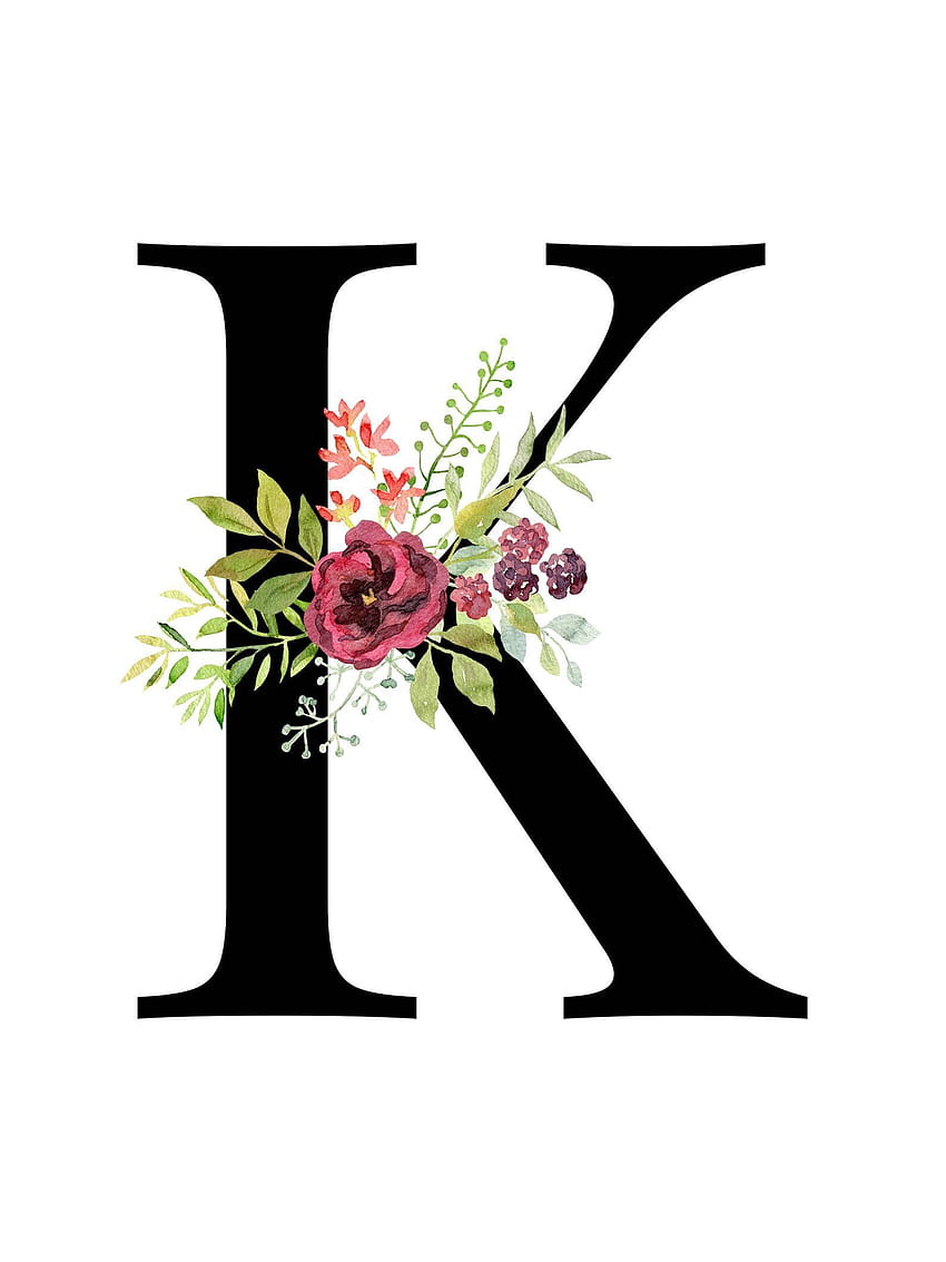 Буква K, цветя, монограм, буква за печат, изкуство за детска стая, телефон с буква k HD тапет за телефон