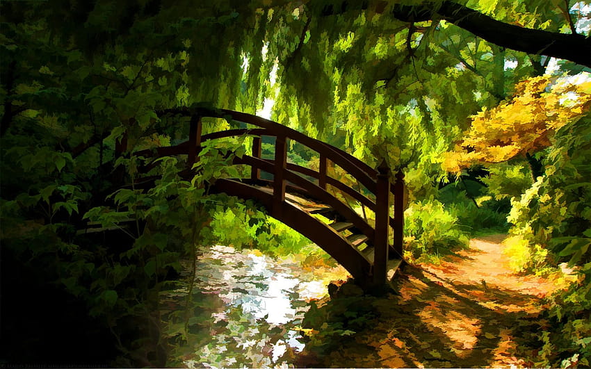 world, Art, Paintings, Watercolor, Nature, Architecture, Bridges, forest spring HD wallpaper