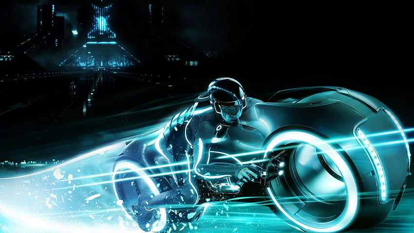 dude, neon, tron 2, a light motorcycle, section films in resolution 1920x1080 HD wallpaper