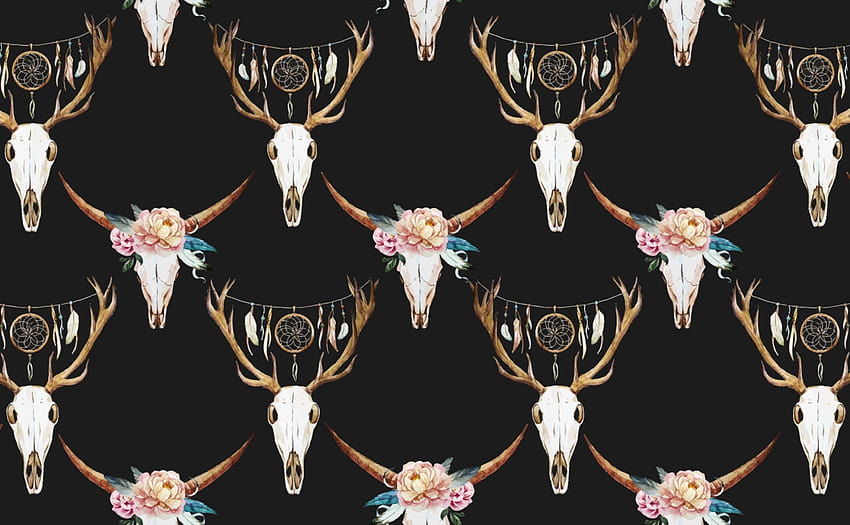 Cow & Deer Skulls for Walls, colorful boho HD wallpaper