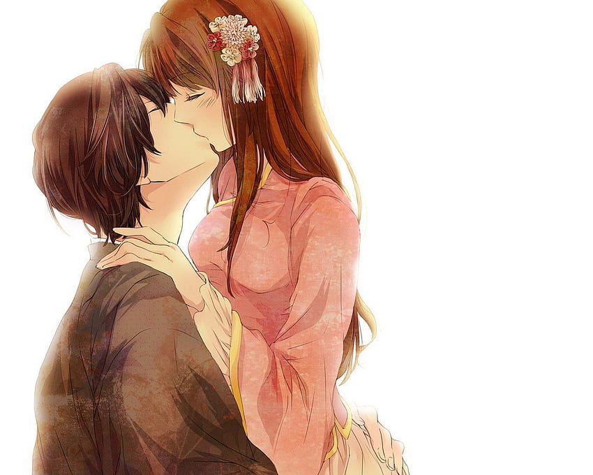 Wallpaper girl, romance, kiss, anime, art, guy, two, Fairy Tail