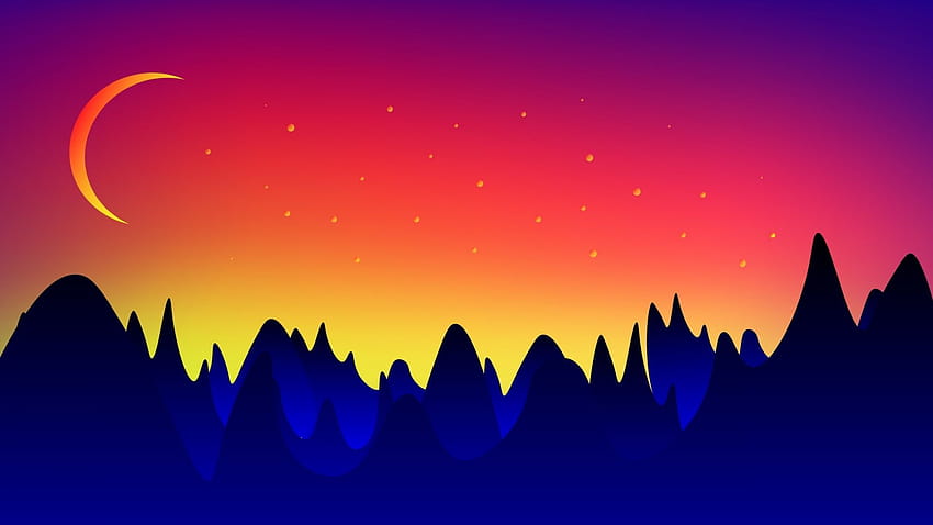 night, starry sky, mountains, minimal, art, , background, 7f30b8, mountain vector HD wallpaper