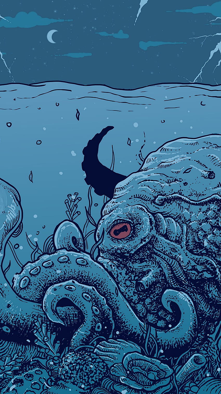 1080x1920 octopus, underwater world, art, tentacles HD phone wallpaper