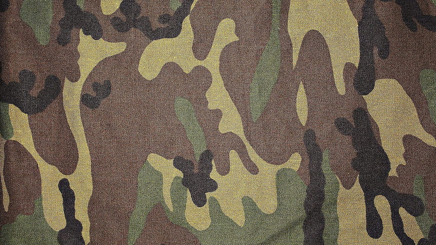Aproximação de tecido de camuflagem de floresta marrom e multicolorida, textura de floresta papel de parede HD
