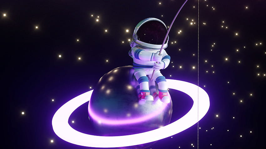 Astronaute, Pêcheur, Planète, caricature d'astronaute Fond d'écran HD