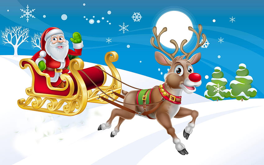 New Year Christmas Santa Claus Sleigh Reindeer Winter, santa and reindeers HD wallpaper