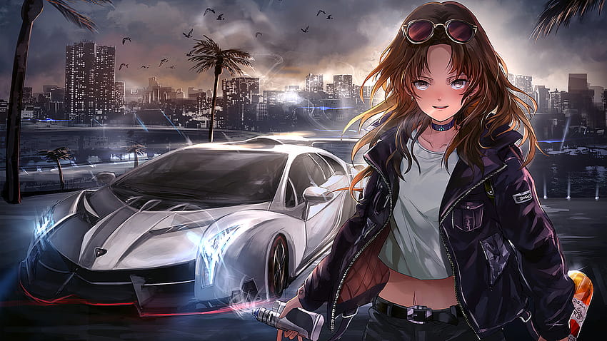 Car N Anime Girl, Urban, Art, , Background, E11cec, anime girl art pc ...