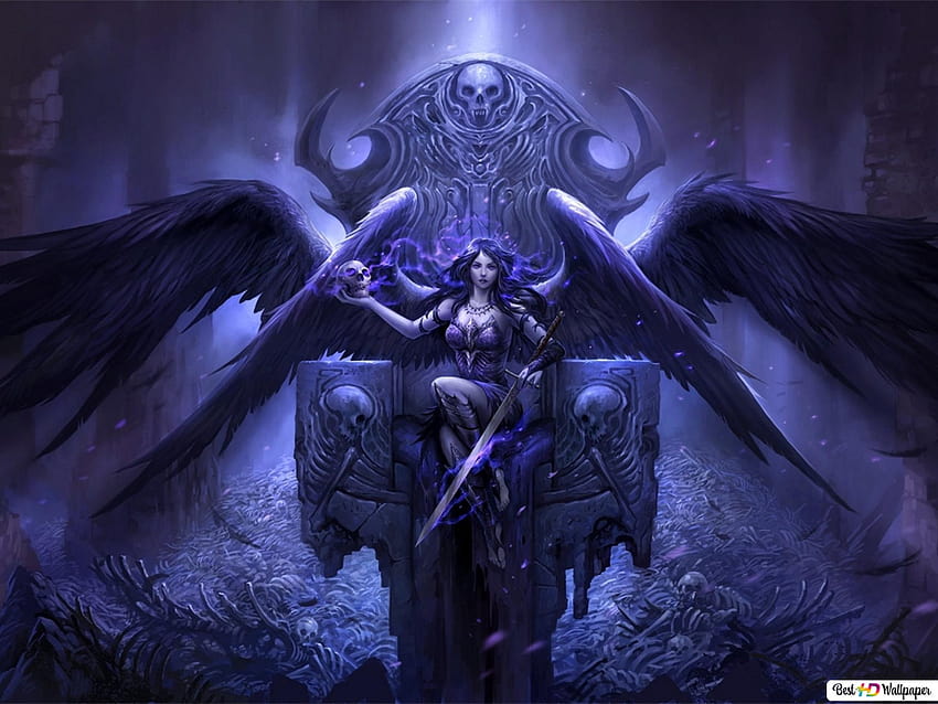 Gothic Angel Warrior Sitting on Throne, angel warrior girl HD wallpaper