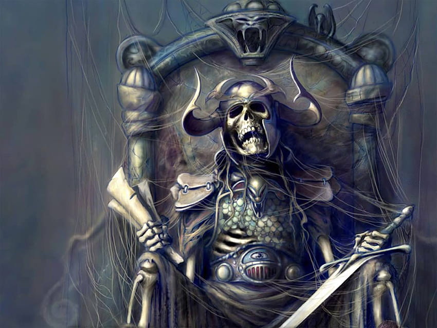 Undead King on Throne, skull king HD wallpaper