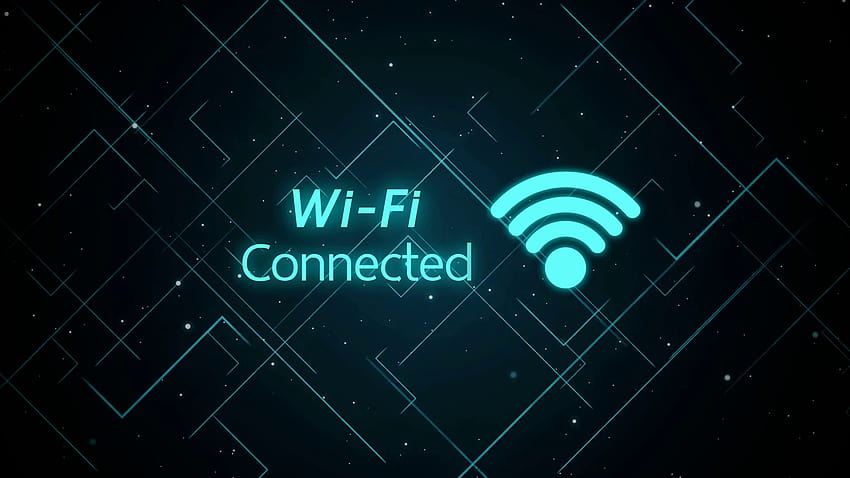 Футуристична синя Wifi икона, свързваща се, осветена на тъмен технологичен фон, анимация, движещи се фонове, футуристични лога HD тапет