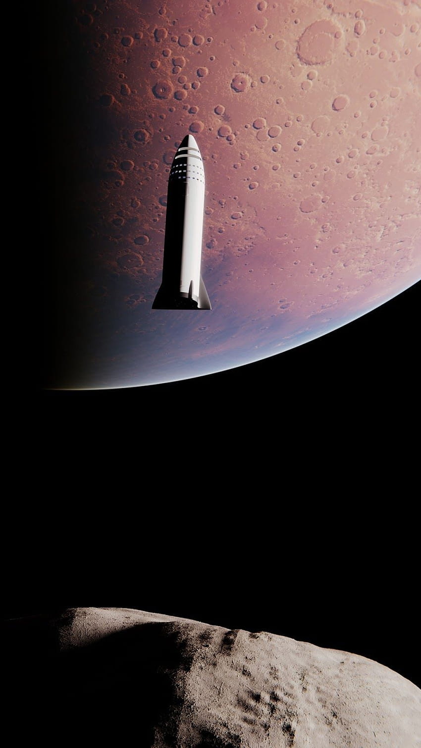 SpaceX BFR spaceship approaching Phobos by Mack Crawford, spacex starship HD phone wallpaper