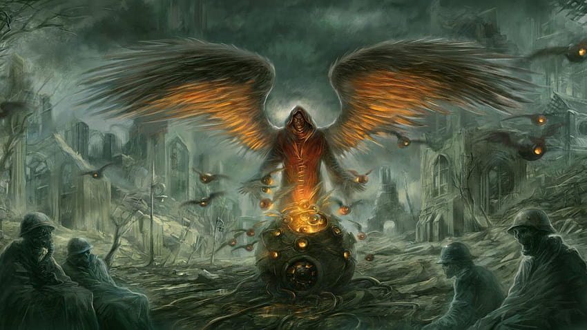 Dark horror post apocalyptic demon evil angel warrior soldier skull, evil demon skulls HD wallpaper