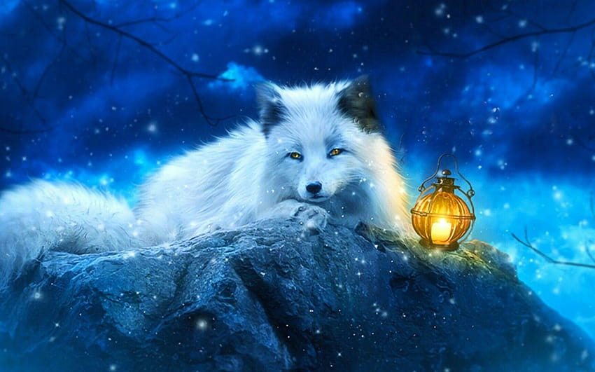 White Fox Art, арктическа лисица HD тапет