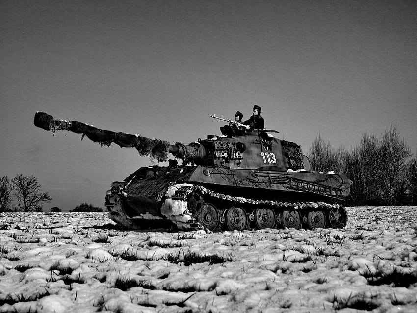 hitam dan putih, salju, senjata, Jerman, tank, skala abu-abu, tank harimau, tank Wallpaper HD