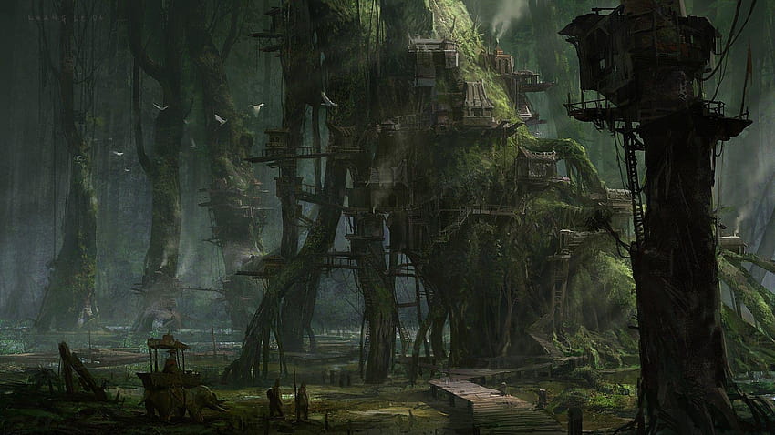 mystical landscapes, old trees swamp HD wallpaper