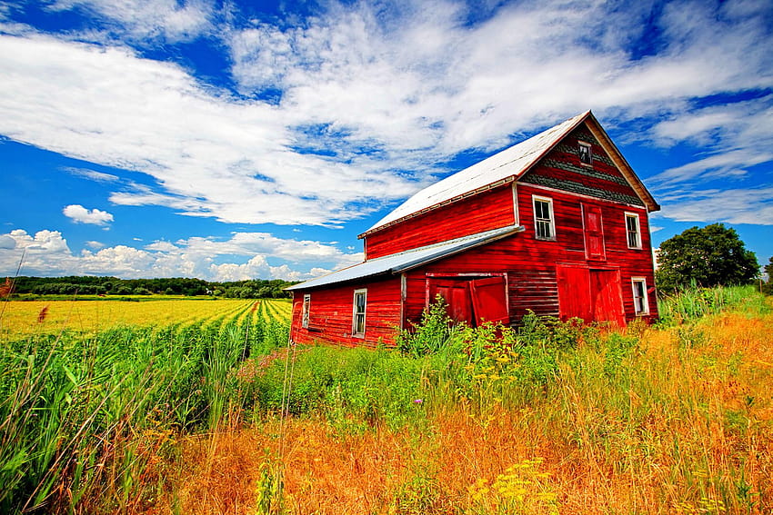 Best 5 Barn on Hip, farma z czerwoną stodołą Tapeta HD