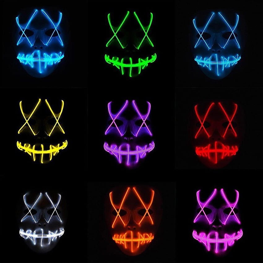 Tagital Halloween Mask Lampu LED Topeng Lucu The Purge Movie Scary Festival Costume, halloween led light up mask wallpaper ponsel HD