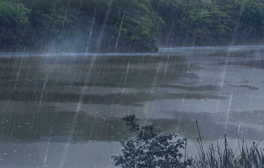 Jezioro, Drzewa, Deszcz, Anime, Makoto Xingkai, Anime, anime styl makoto shinkai 3120x1440 Tapeta HD