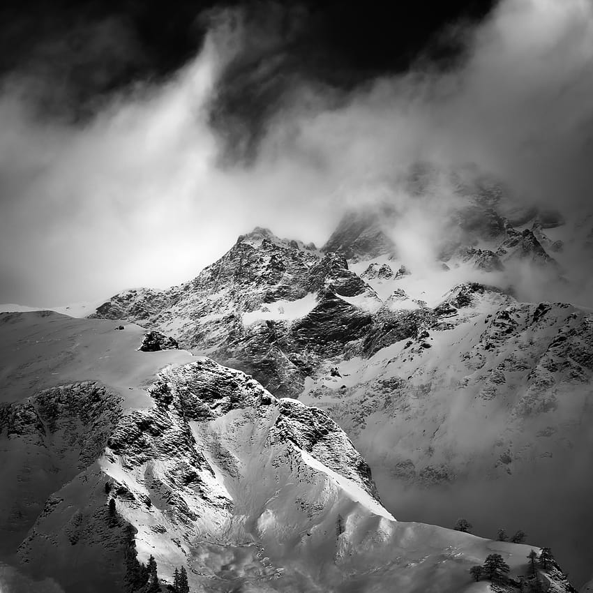 Mystic Mountain, a Swiss mountain landscape in B&W, mystic winter ...