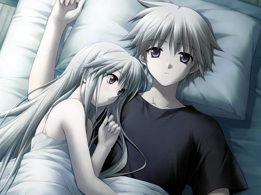 1400x1050 anime, couple, love, bed, anime couple in love HD wallpaper