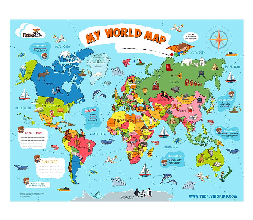 Плакат с карта на света за деца HD тапет