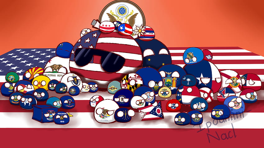 Les États-Unis avec ses États et Territoires par ipodmini sur Newgrounds, countryballs Fond d'écran HD