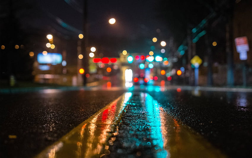 Wet Empty Road At Night, night road HD wallpaper