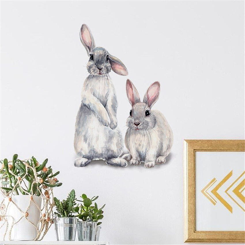 Two Cute Rabbits Wall Sticker Children's Kids Room Home Decoration Removable Living Room Bedroom Mural Bunny Stickers, chinchilla kids HD phone wallpaper