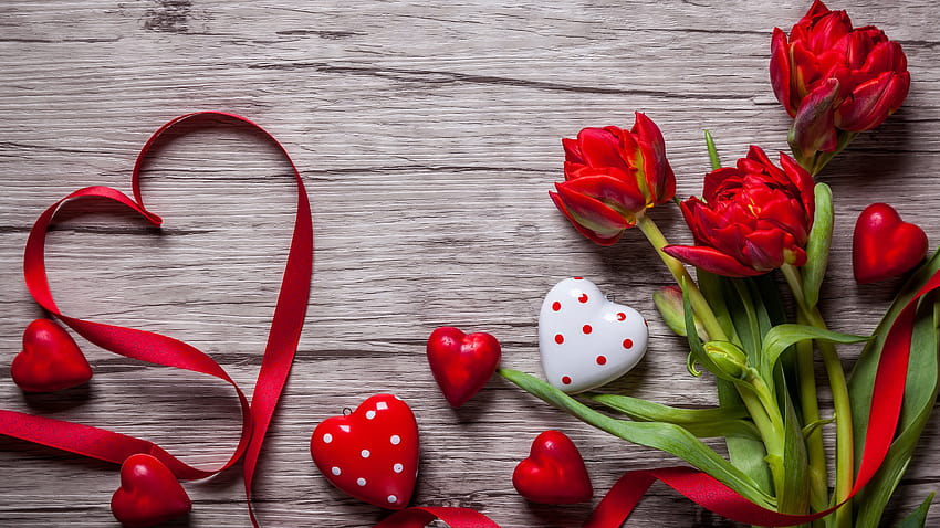 Valentine's Day, love , heart, flowers, tulips, Holidays, valentines hearts flowers HD wallpaper