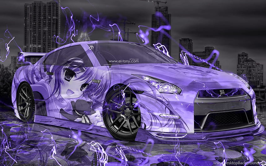 Nissan GTR R35 JDM Anime Girl Aerography City Car 2015 «El Tony Hintergründe, JDM Computer Anime Neon HD-Hintergrundbild