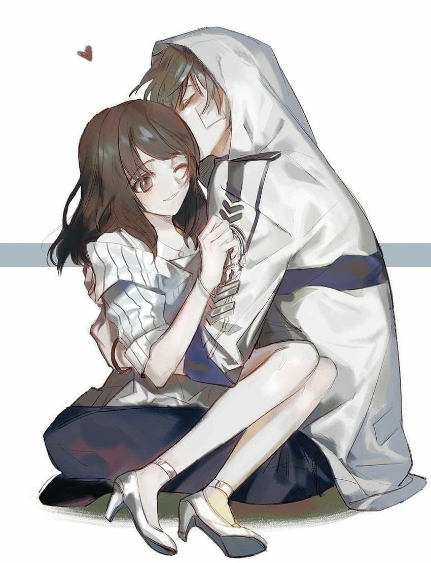 Download Cuddling Anime Couple Love Art Wallpaper | Wallpapers.com
