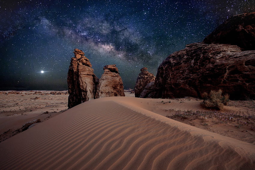 ทะเลทรายยามค่ำคืนดวงดาว วอลล์เปเปอร์ HD