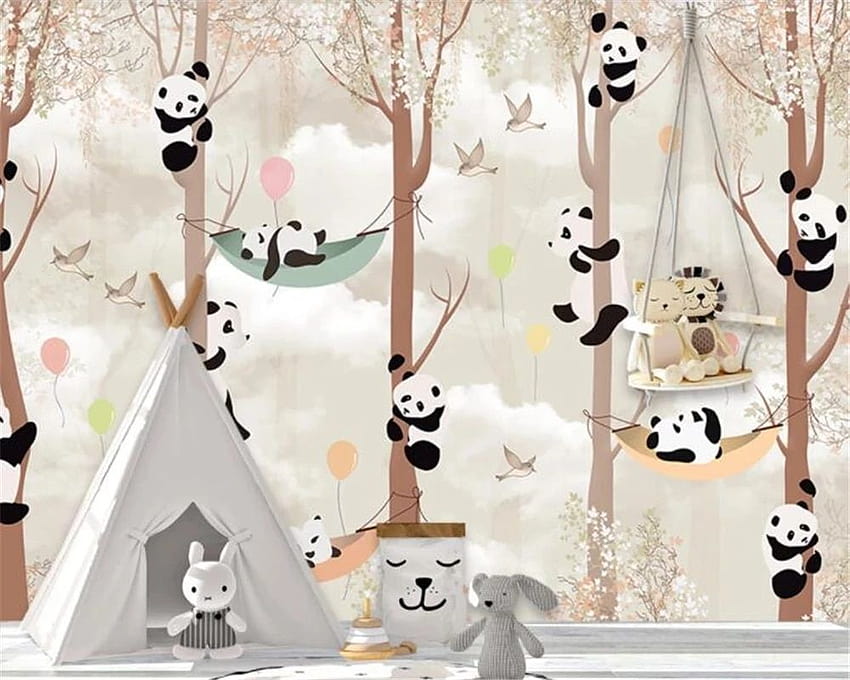 Beibehang Benutzerdefinierte Cartoon Panda Baum Kinderzimmer Kindergarten Hintergründe Wände dekorative Wand 3D HD-Hintergrundbild