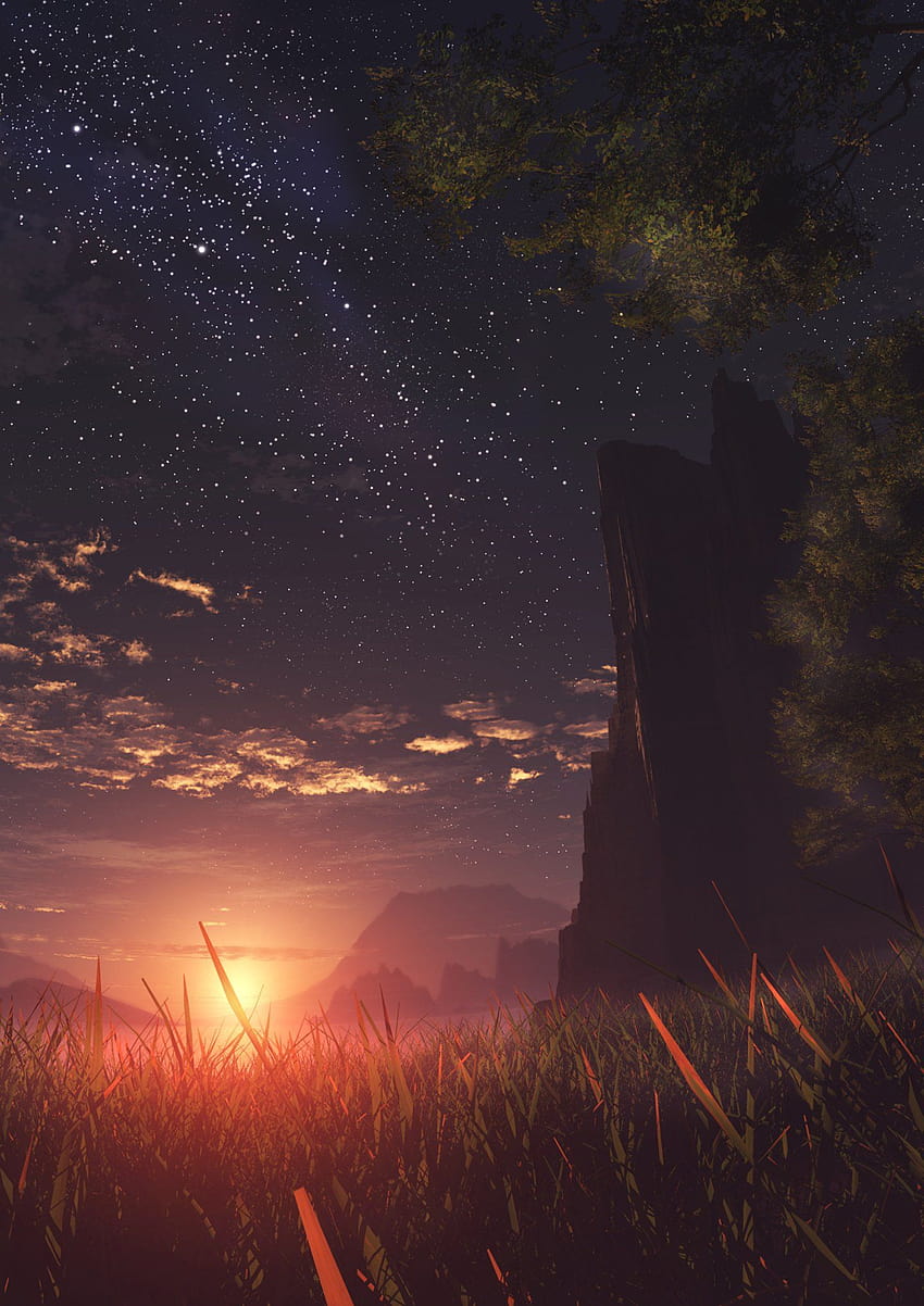 Nuage de ciel de coucher de soleil de paysage d'anime, téléphone de paysage d'anime Fond d'écran de téléphone HD