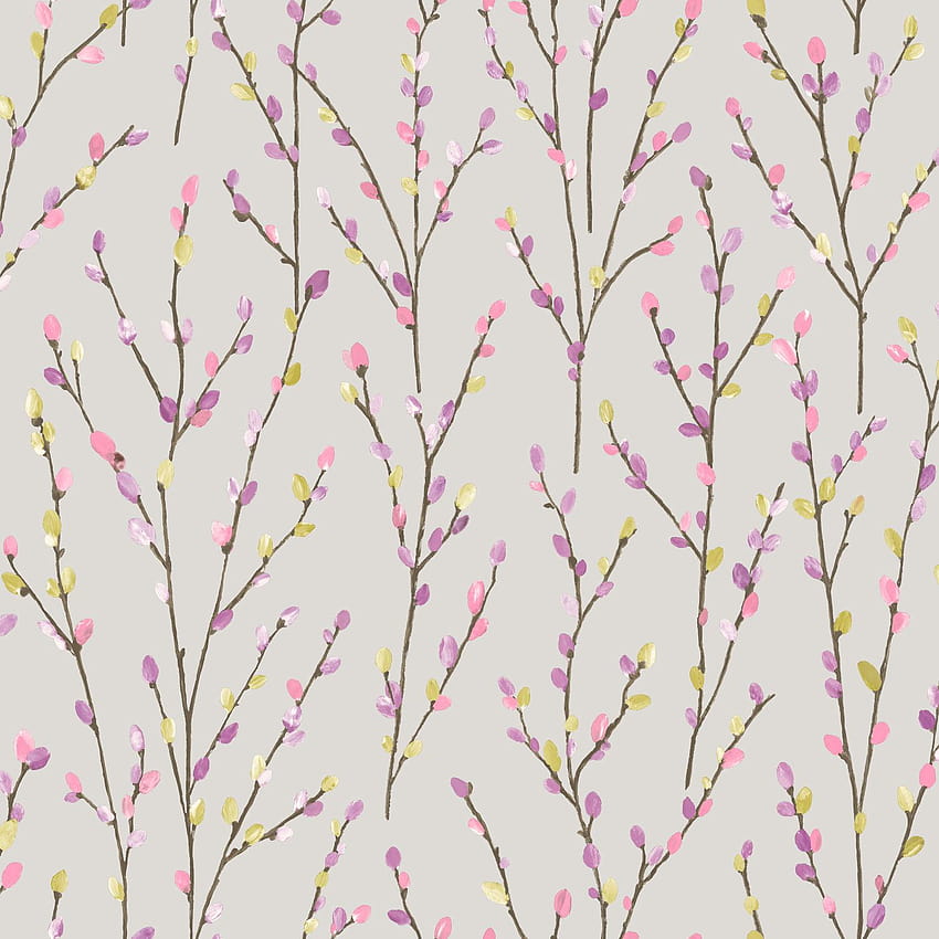 Holden Willow Catkin Dove Grey Pink Lime Floral Flower Feature 98881, little bird and lilacs HD phone wallpaper