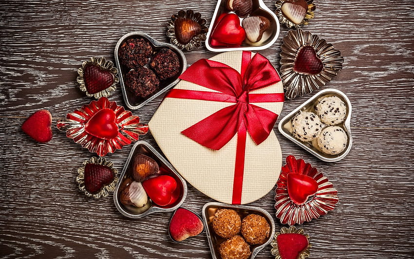 Свети Валентин, романтичен, подарък, бонбони, шоколад, любовни сърца 3840x2160 U, шоколад за Свети Валентин HD тапет