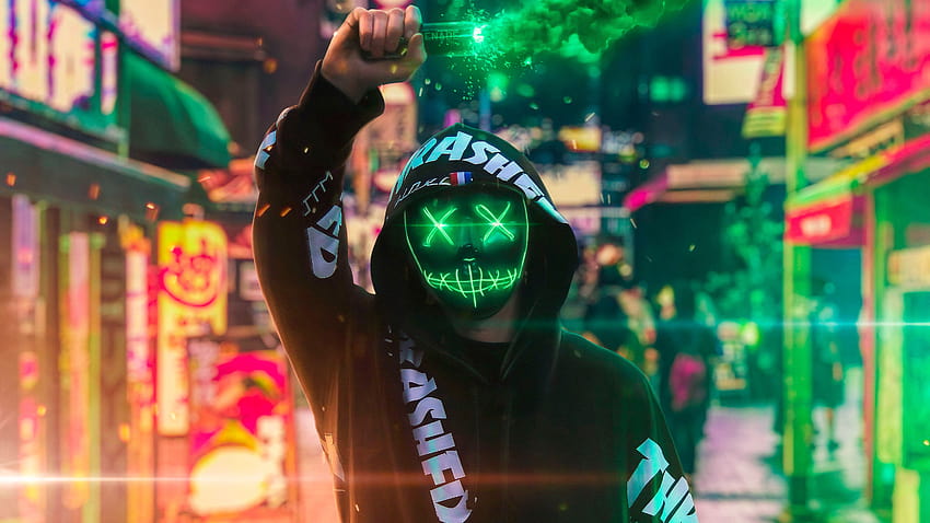 3d neonowa maska, neonowa maska ​​hakera Tapeta HD